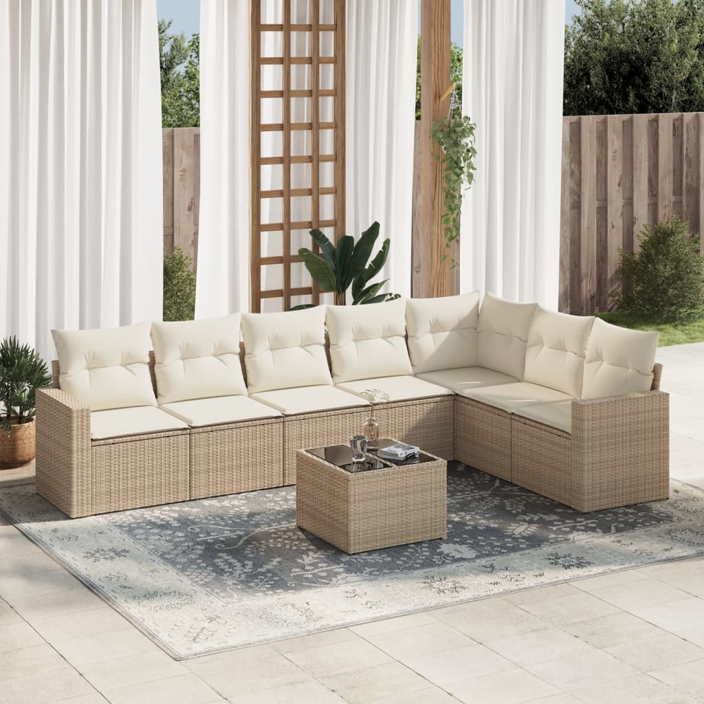 VidaXL 8-delige Loungeset met kussens poly rattan beige