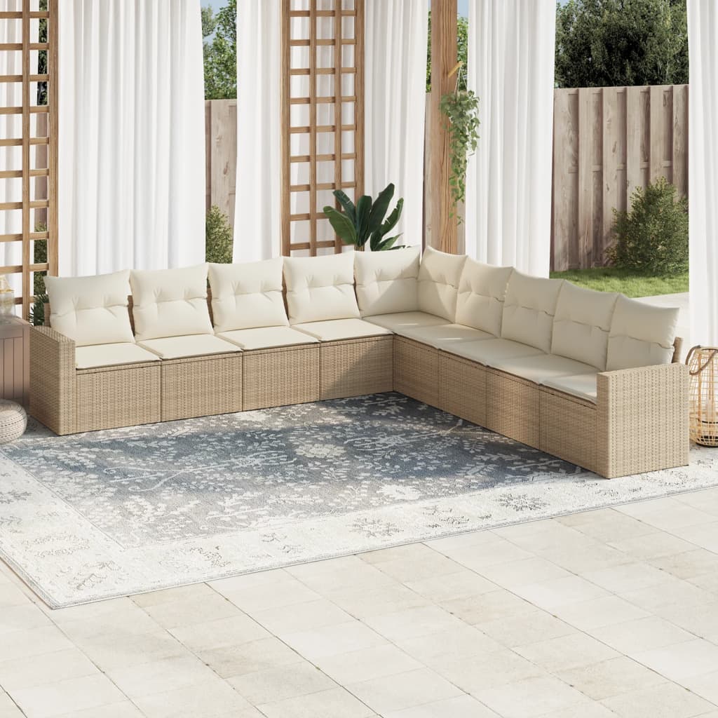 VidaXL 9-delige Loungeset met kussens poly rattan beige