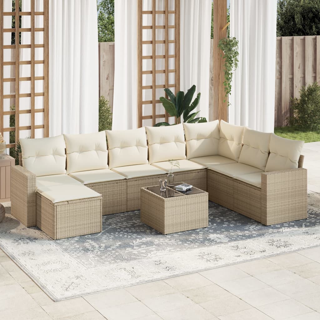 VidaXL 9-delige Loungeset met kussens poly rattan beige