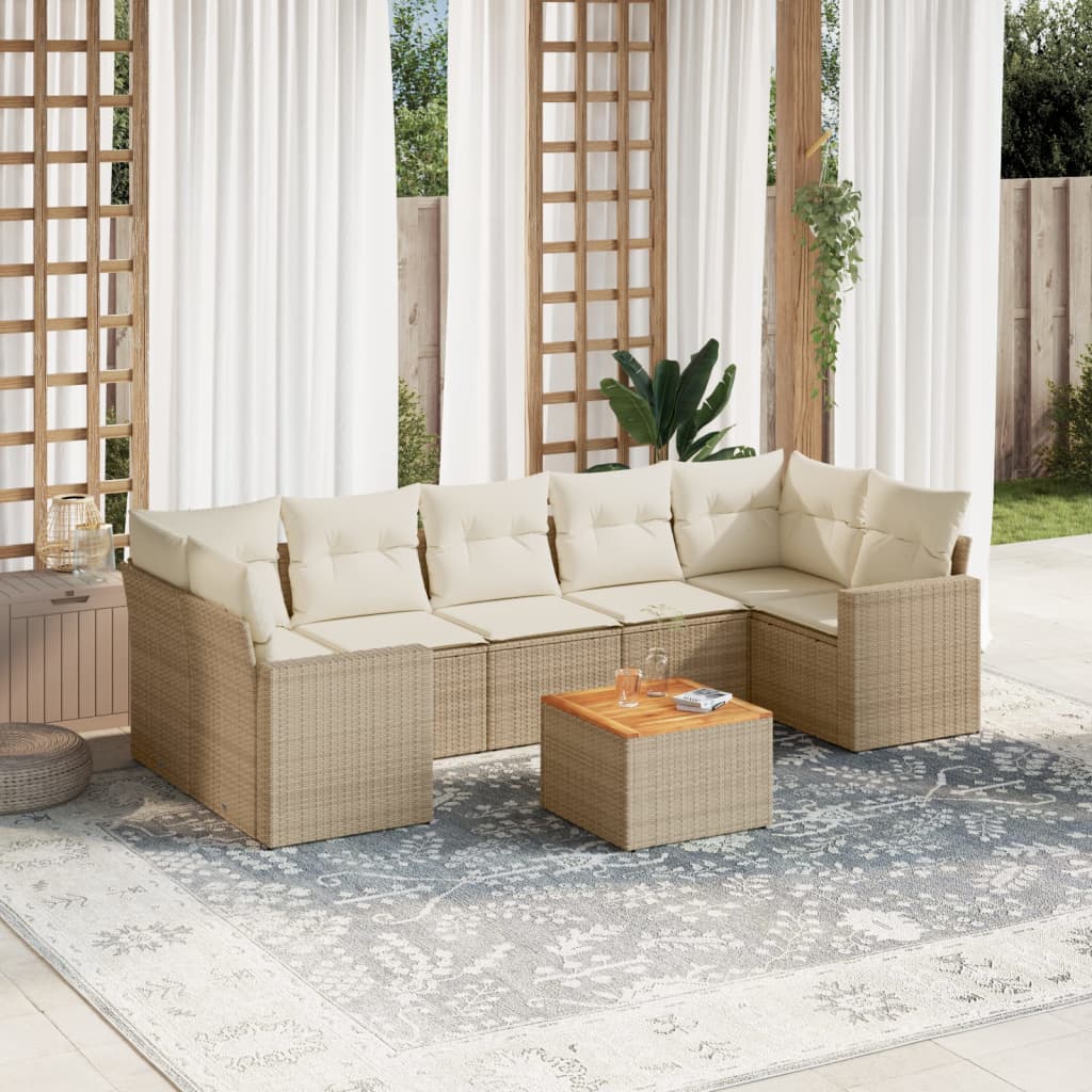 VidaXL 8-delige Loungeset met kussens poly rattan beige