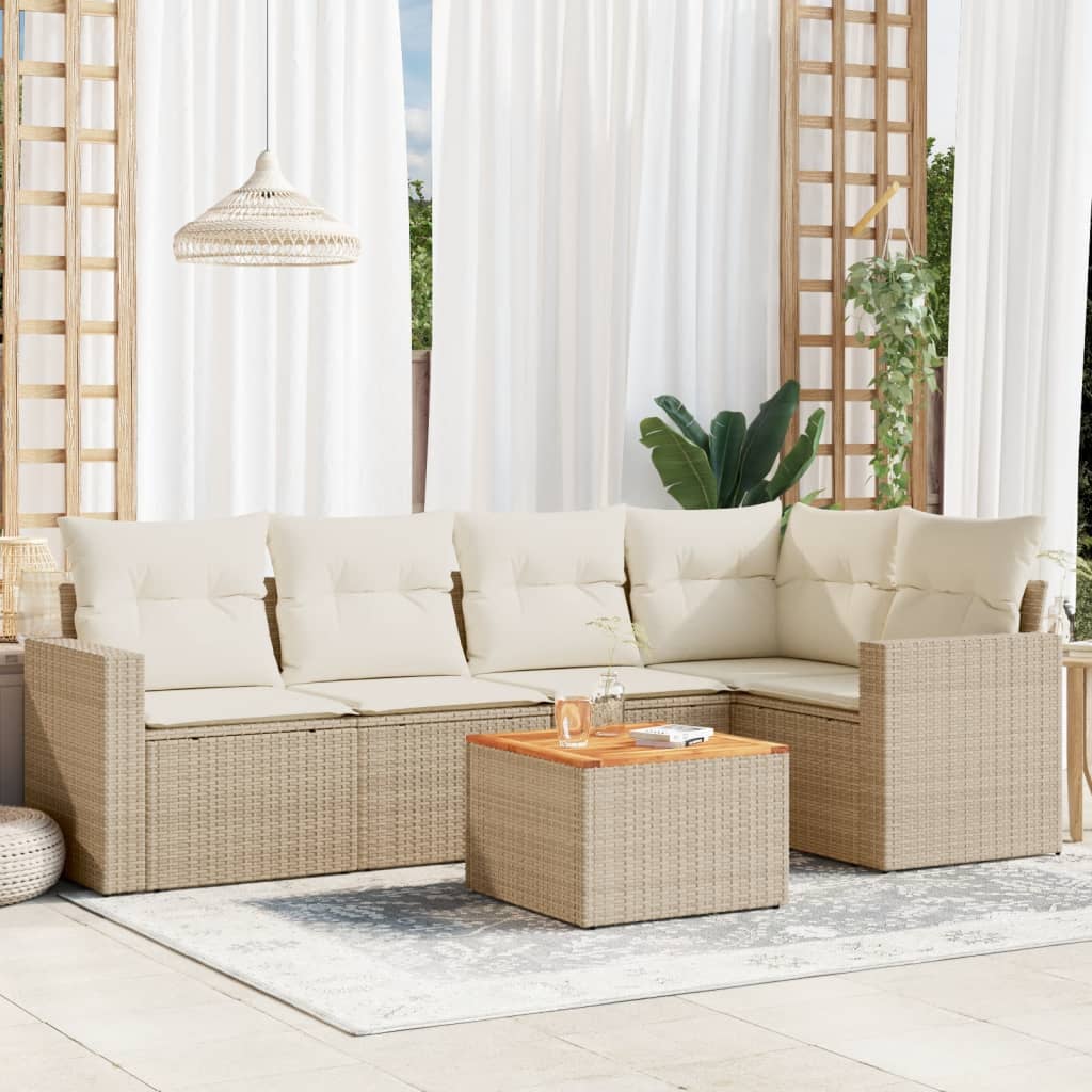 VidaXL 6-delige Loungeset met kussens poly rattan beige