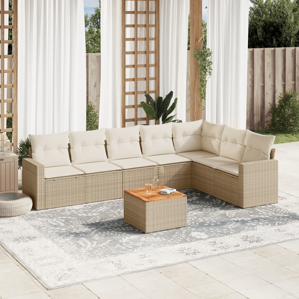 VidaXL 8-delige Loungeset met kussens poly rattan beige