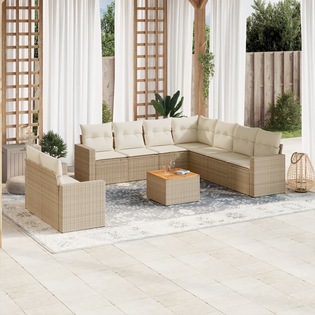 VidaXL 10-delige Loungeset met kussens poly rattan beige