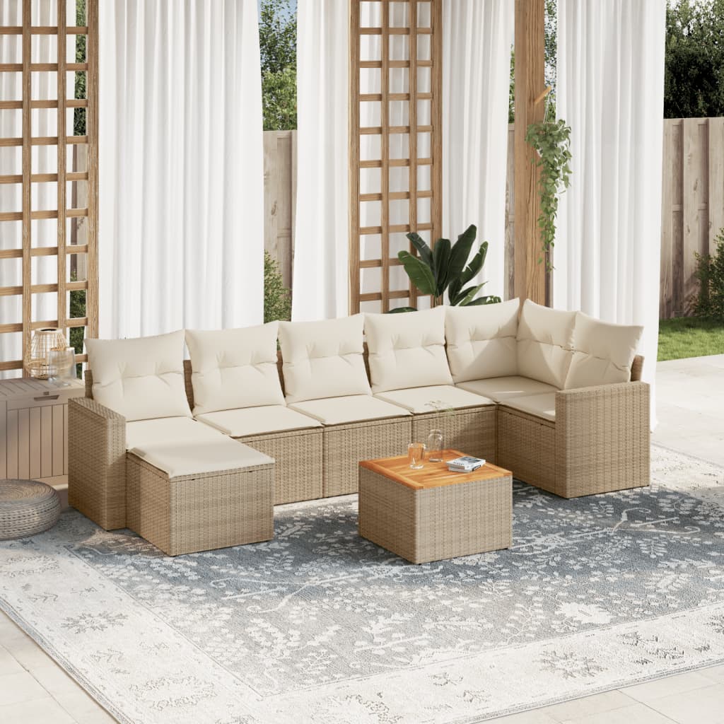 VidaXL 8-delige Loungeset met kussens poly rattan beige