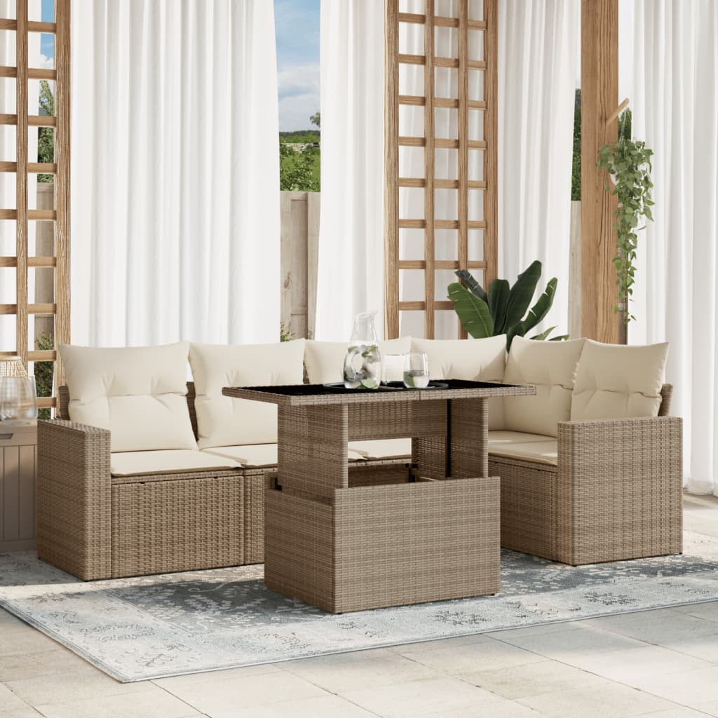 VidaXL 6-delige Loungeset met kussens poly rattan beige