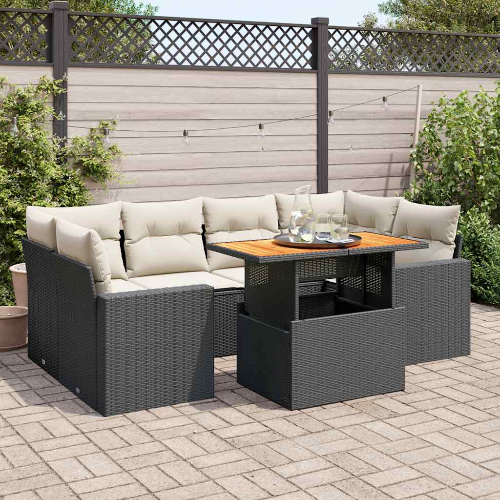 VidaXL 7-delige Loungeset met kussens poly rattan zwart