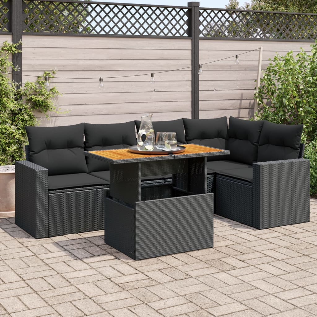 VidaXL 6-delige Loungeset met kussens poly rattan zwart