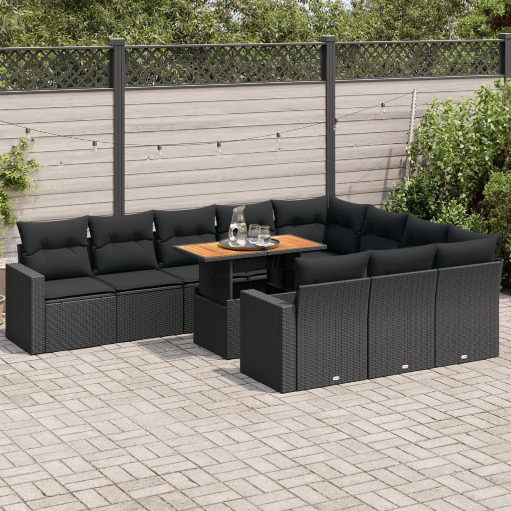 VidaXL 11-delige Loungeset met kussens poly rattan zwart