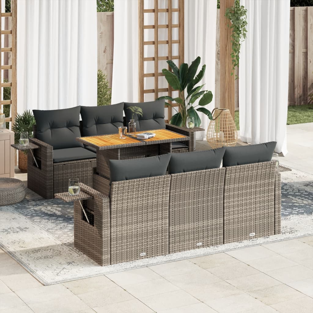 VidaXL 7-delige Loungeset met kussens poly rattan grijs