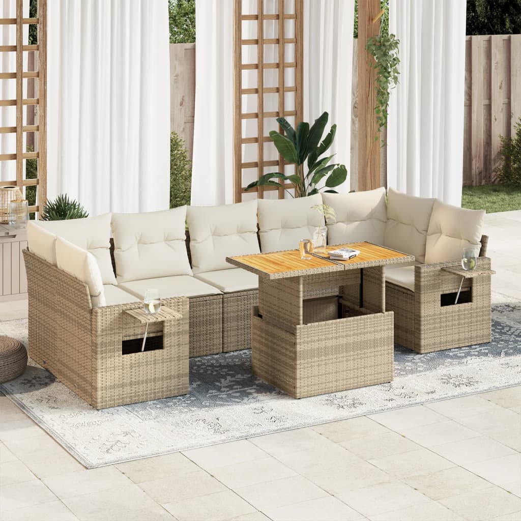 VidaXL 8-delige Loungeset met kussens poly rattan beige