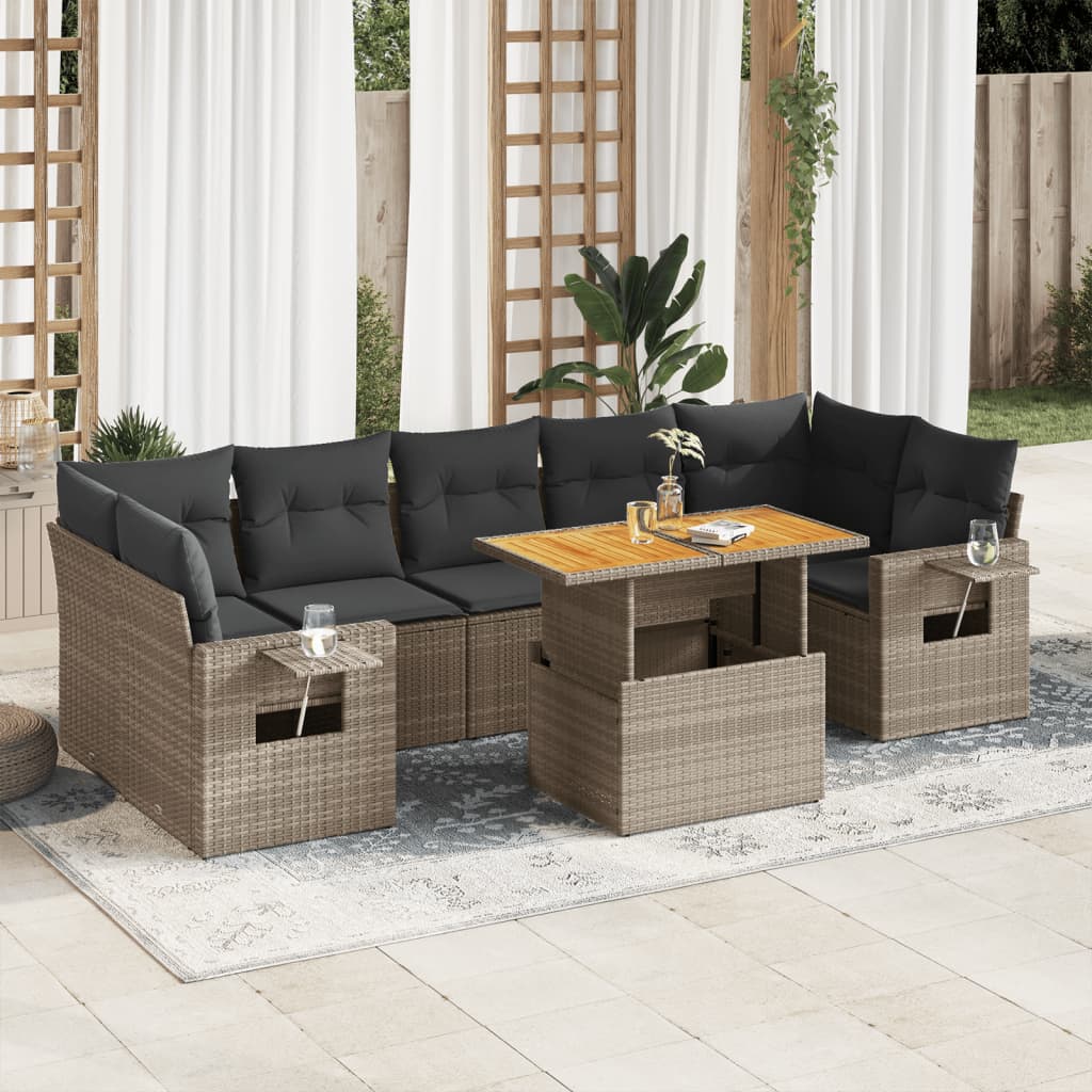 VidaXL 8-delige Loungeset met kussens poly rattan grijs