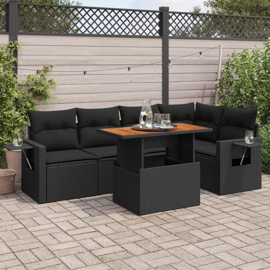 VidaXL 6-delige Loungeset met kussens poly rattan zwart