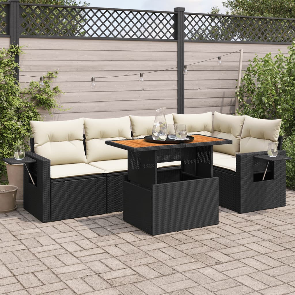 VidaXL 6-delige Loungeset met kussens poly rattan zwart