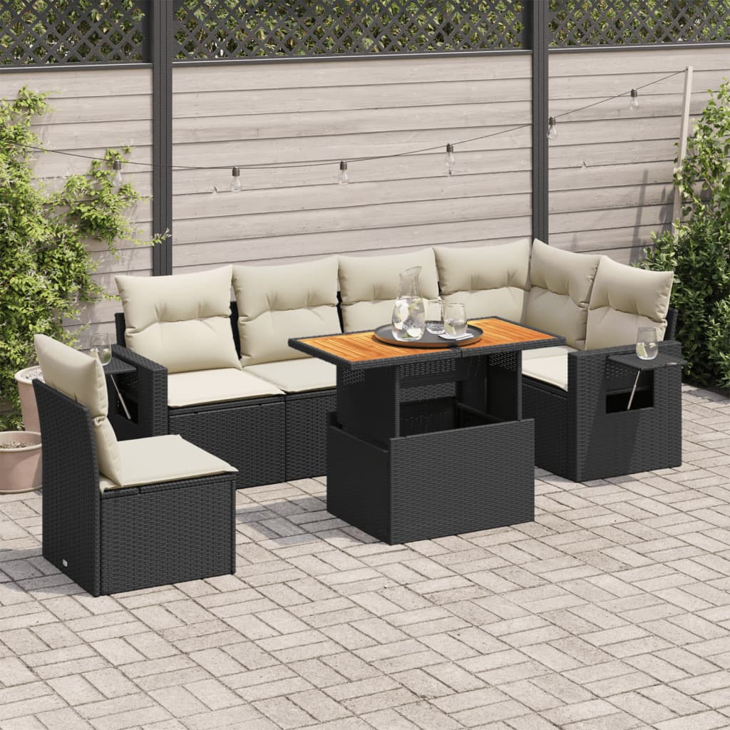 VidaXL 7-delige Loungeset met kussens poly rattan zwart