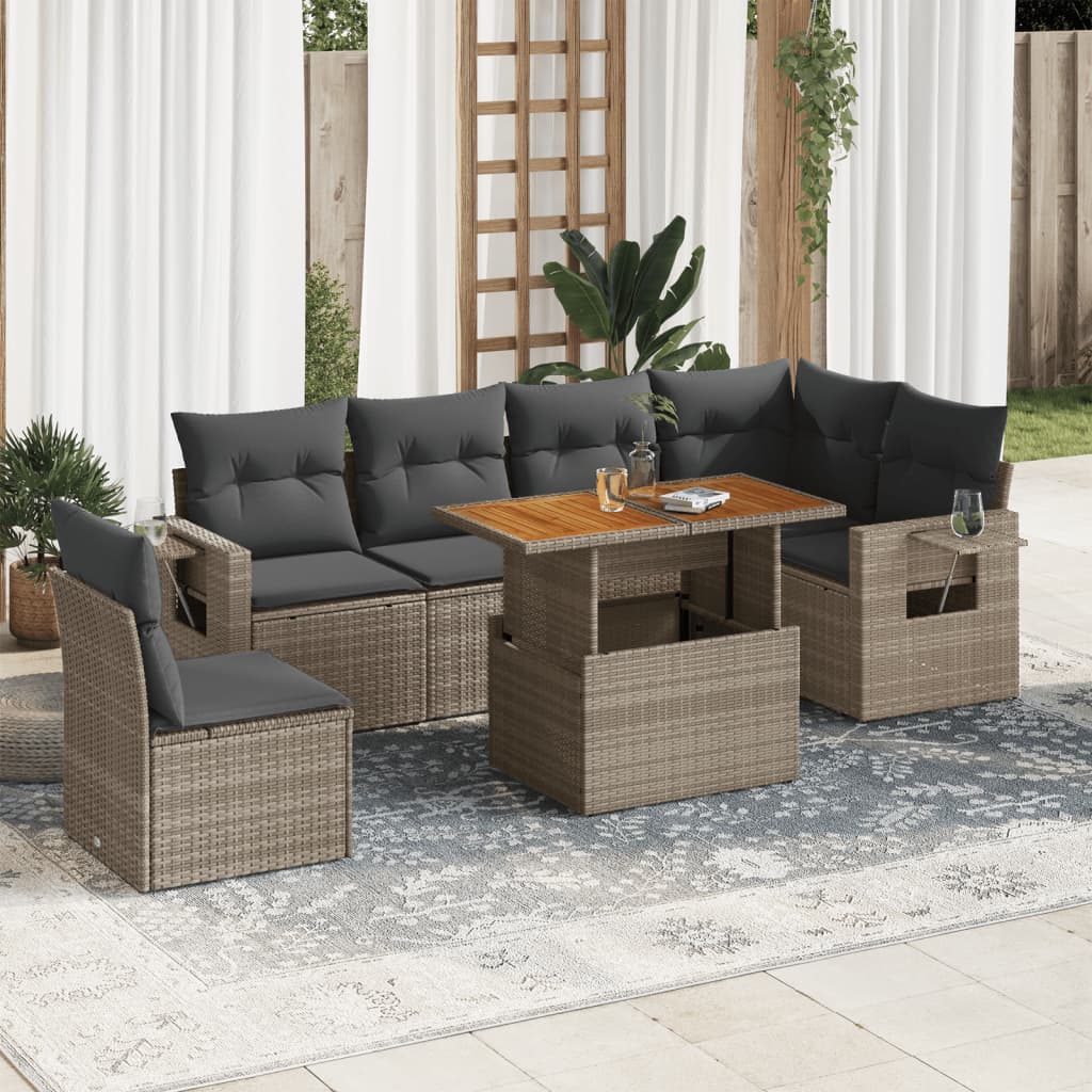 VidaXL 7-delige Loungeset met kussens poly rattan grijs