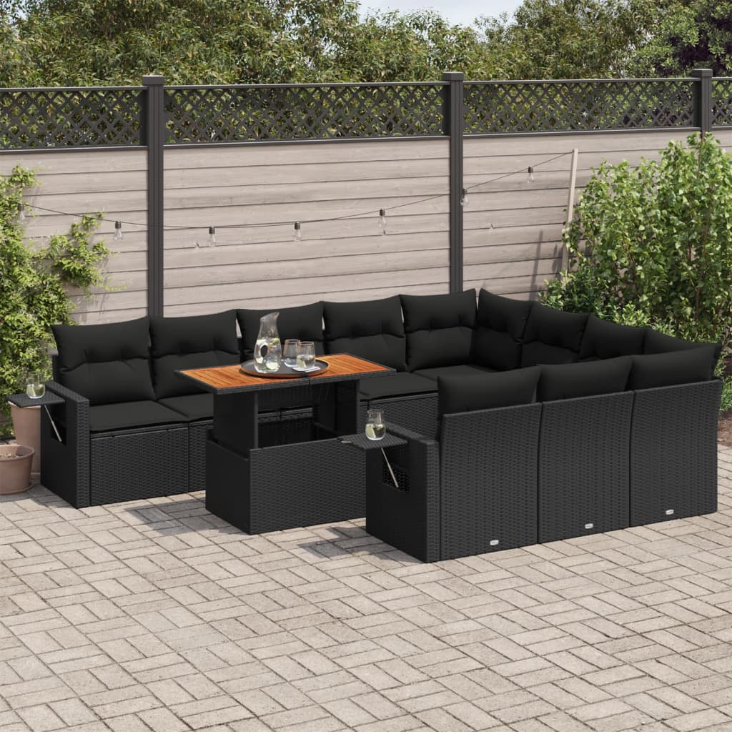 VidaXL 11-delige Loungeset met kussens poly rattan zwart