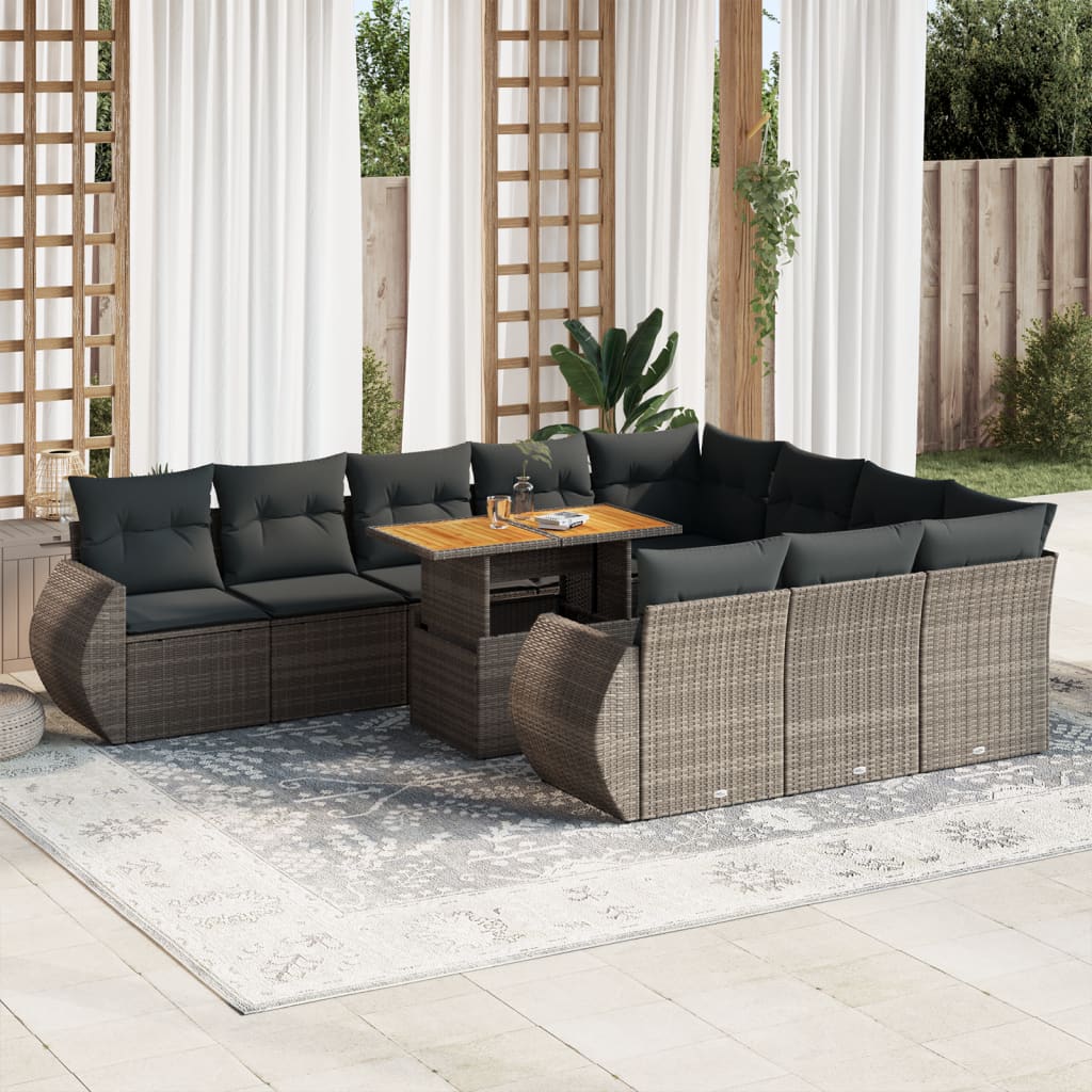 VidaXL 11-delige Loungeset met kussens poly rattan grijs