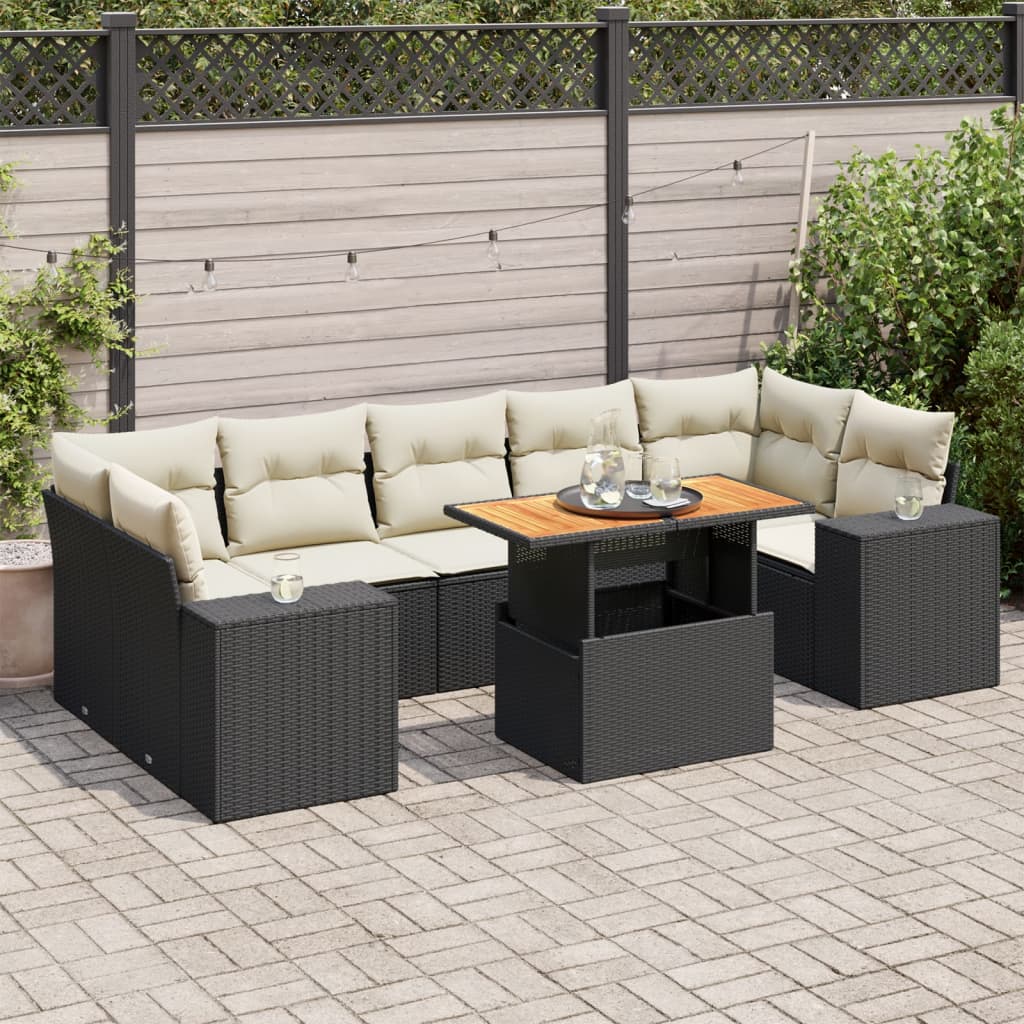 VidaXL 8-delige Loungeset met kussens poly rattan zwart