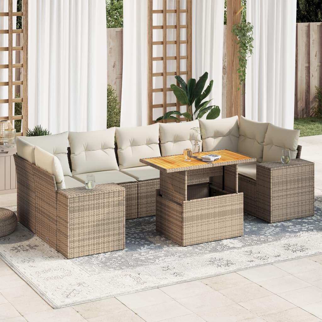 VidaXL 8-delige Loungeset met kussens poly rattan beige