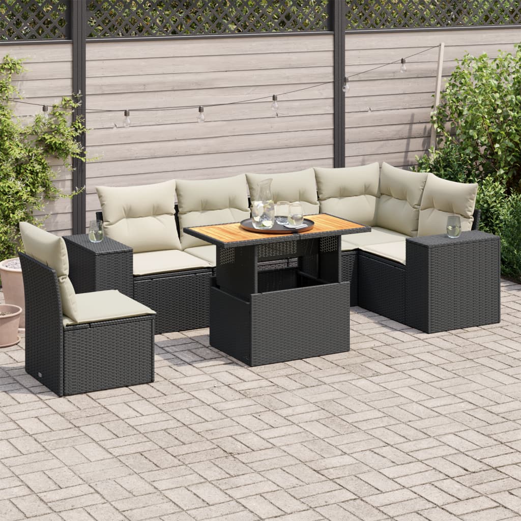 VidaXL 7-delige Loungeset met kussens poly rattan zwart