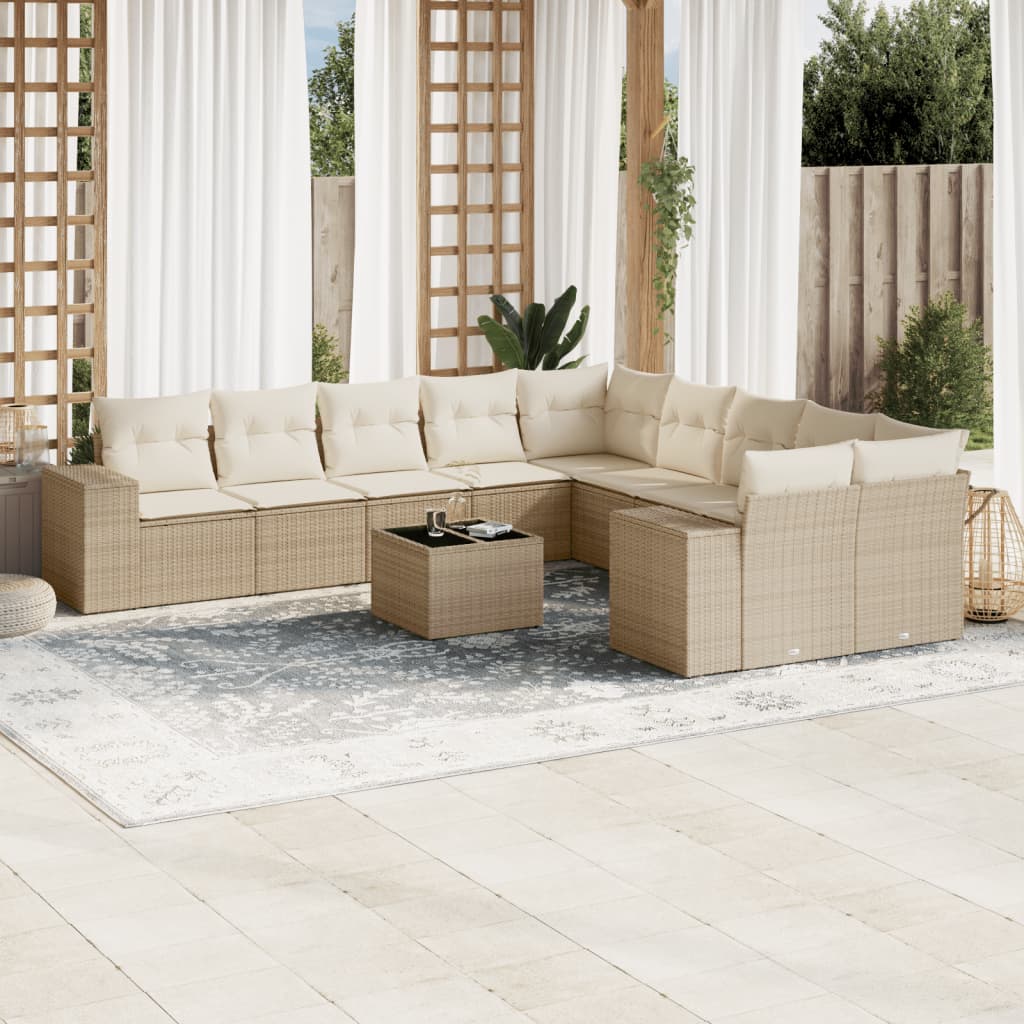 VidaXL 11-delige Tuinset met kussens poly rattan beige