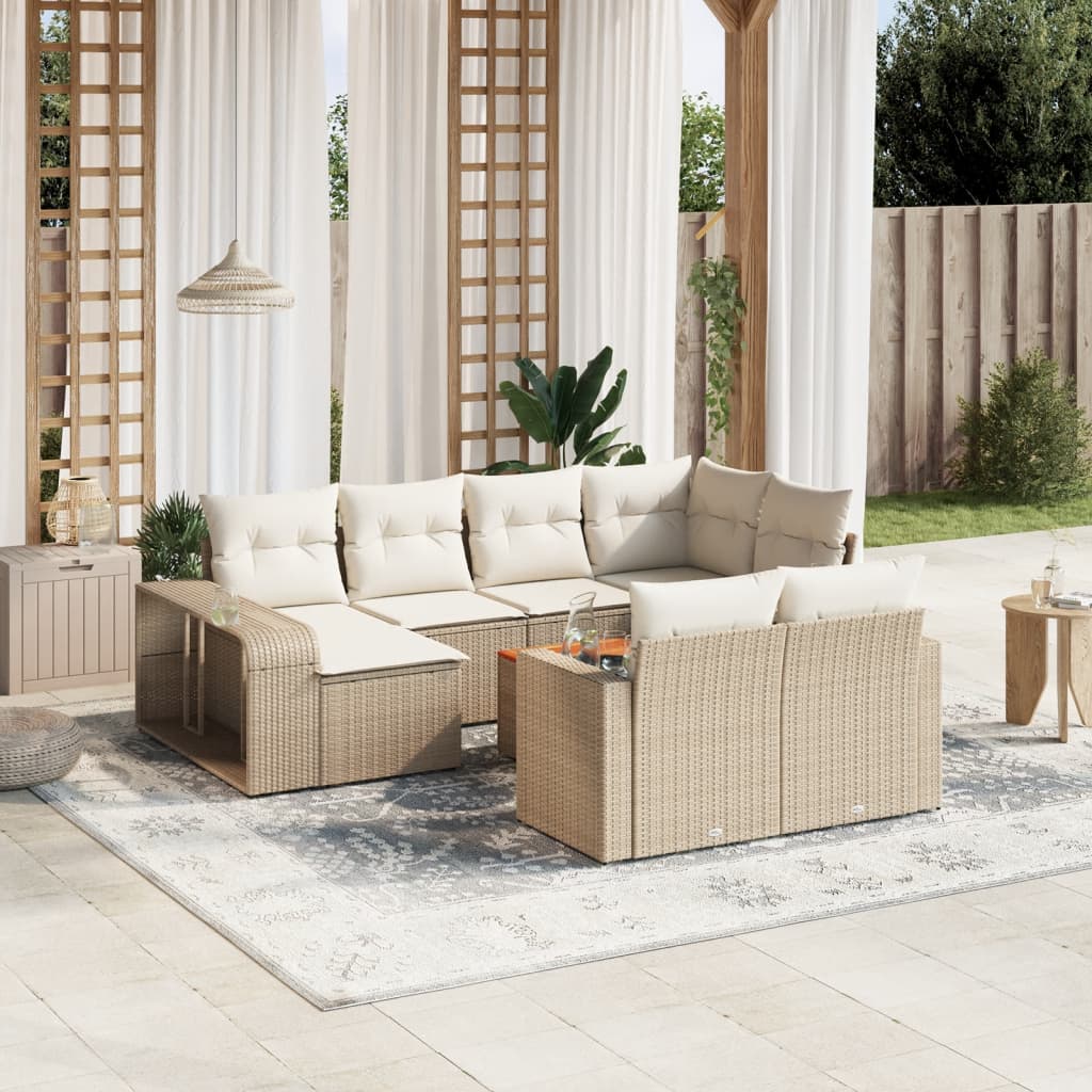 VidaXL 11-delige Tuinset met kussens poly rattan beige