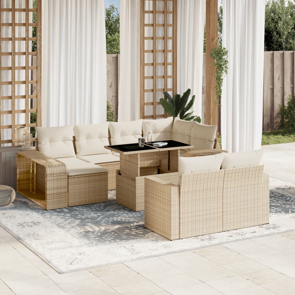 VidaXL 11-delige Tuinset met kussens poly rattan beige