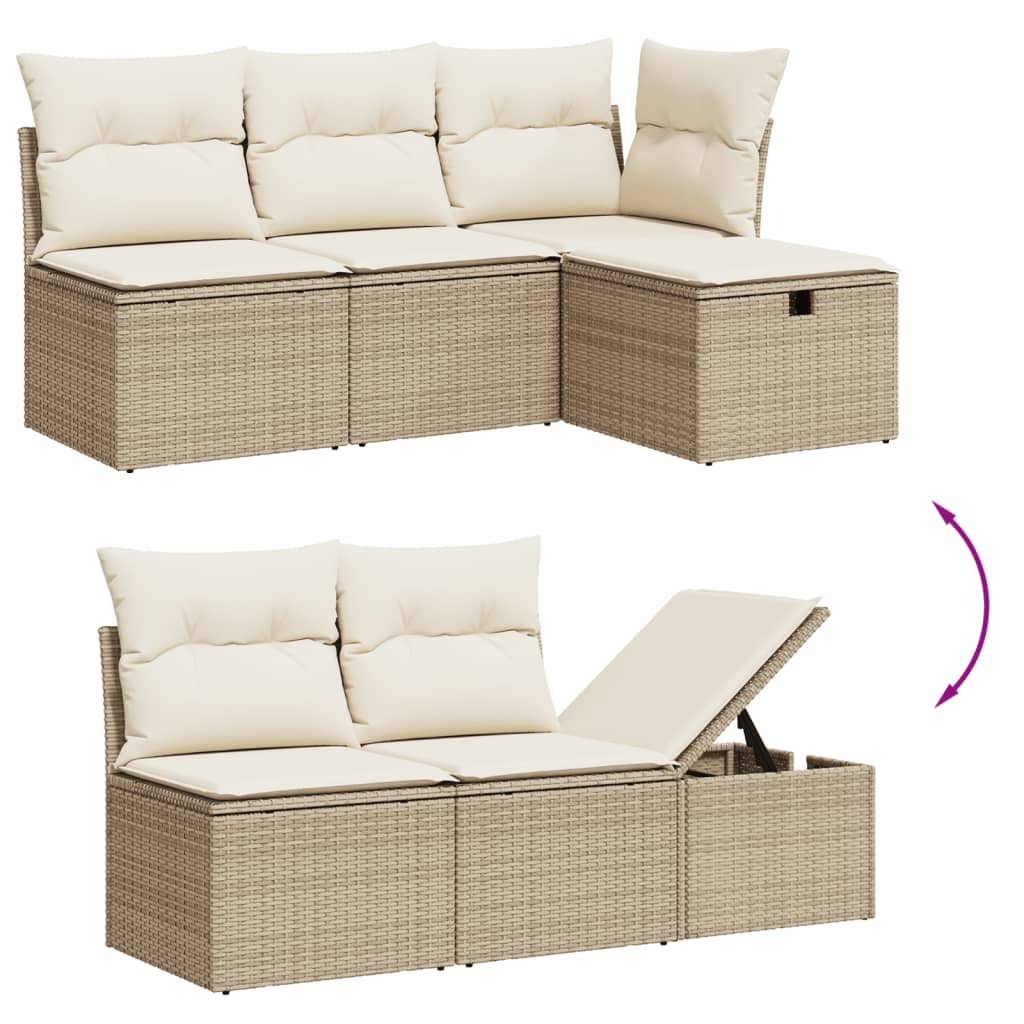 vidaXL 11-delige Tuinset met kussens poly rattan beige