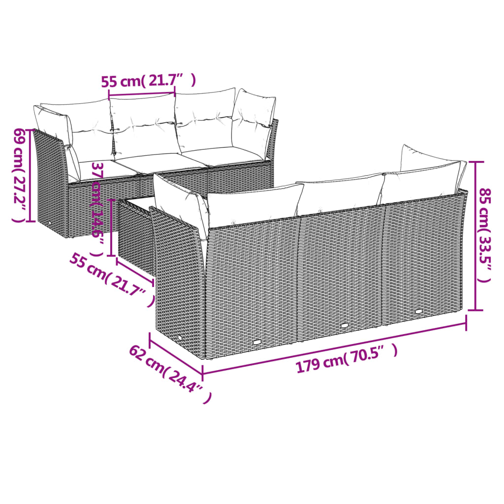 vidaXL 7-delige Loungeset met kussens poly rattan beige