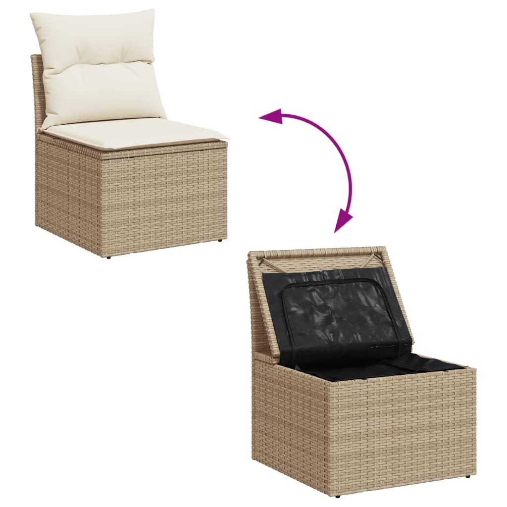 vidaXL 6-delige Loungeset met kussens poly rattan beige