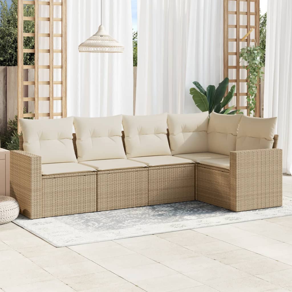 VidaXL 5-delige Loungeset met kussens poly rattan beige