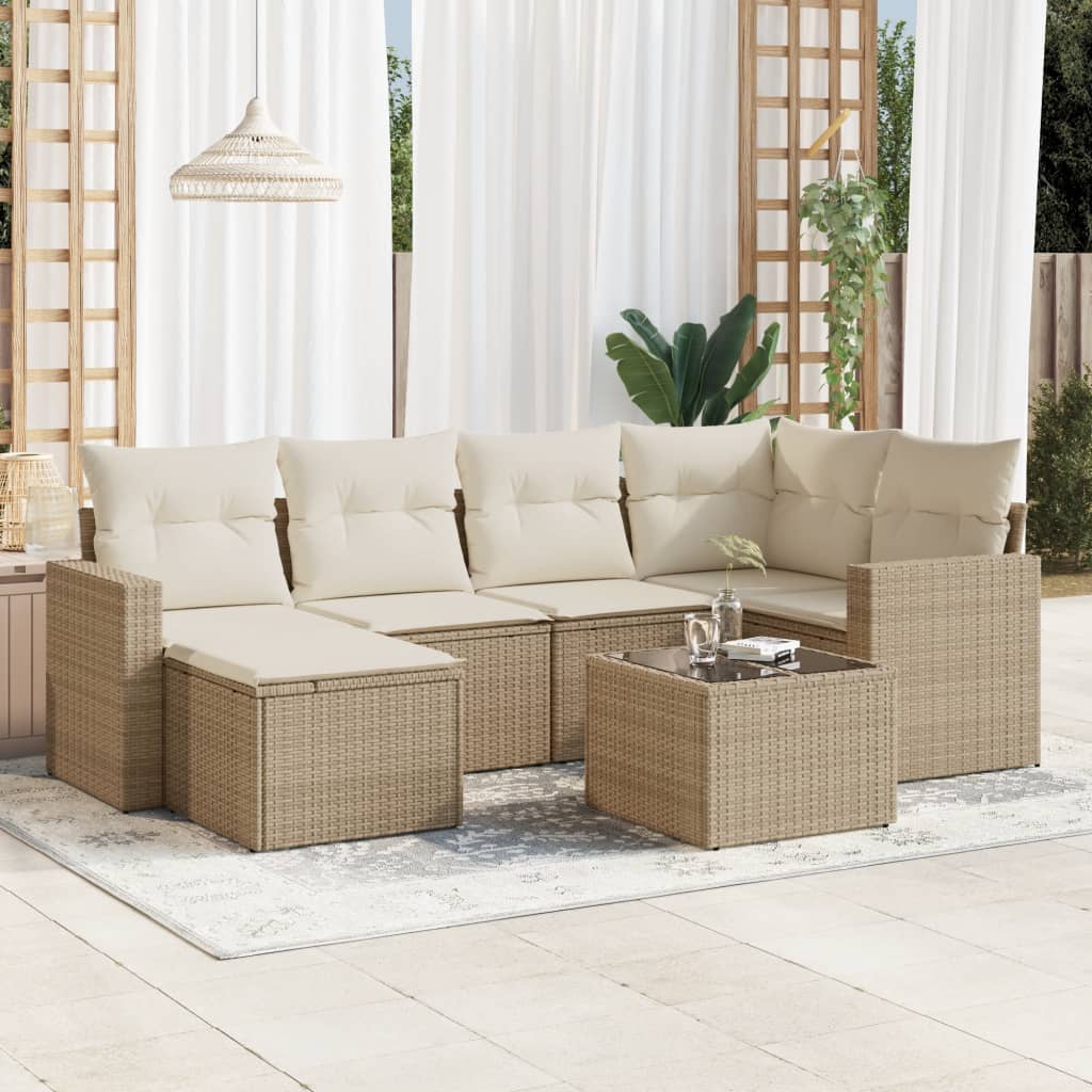 VidaXL 7-delige Loungeset met kussens poly rattan beige