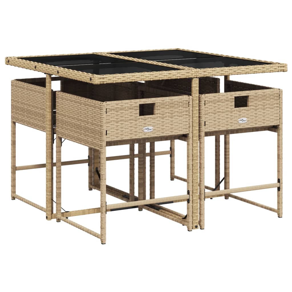 vidaXL 5-delige Tuinset met kussens poly rattan beige