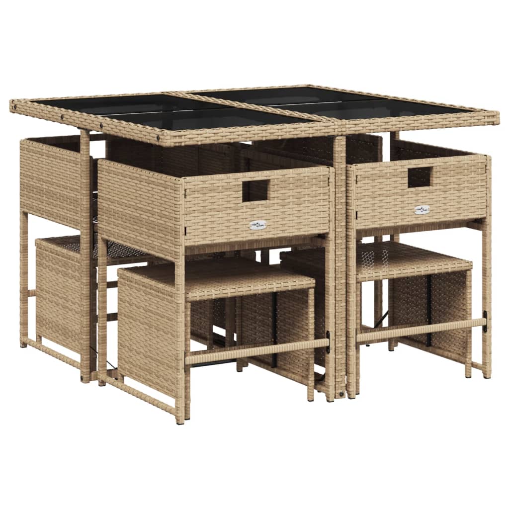 vidaXL 9-delige Tuinset met kussens poly rattan beige