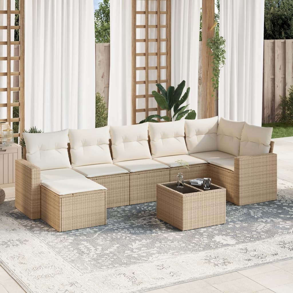 VidaXL 8-delige Loungeset met kussens poly rattan beige