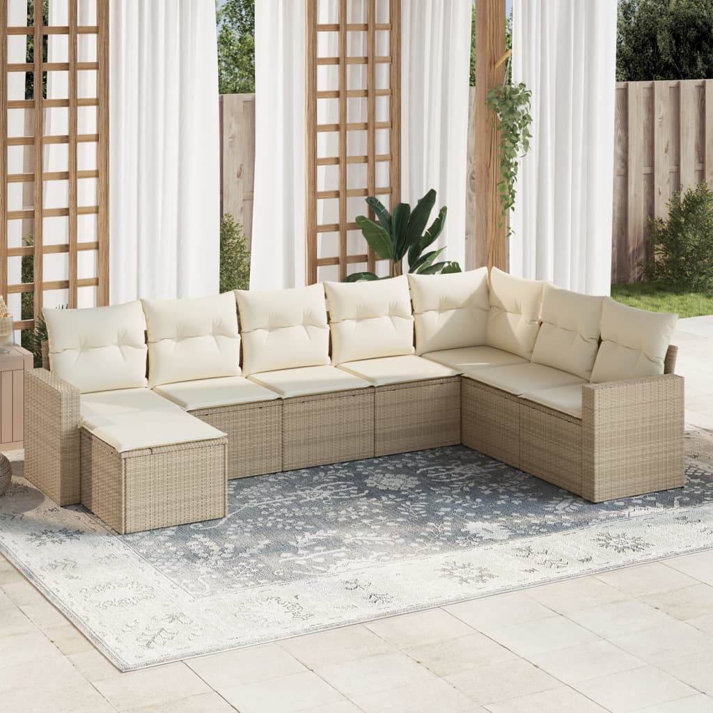 VidaXL 8-delige Loungeset met kussens poly rattan beige