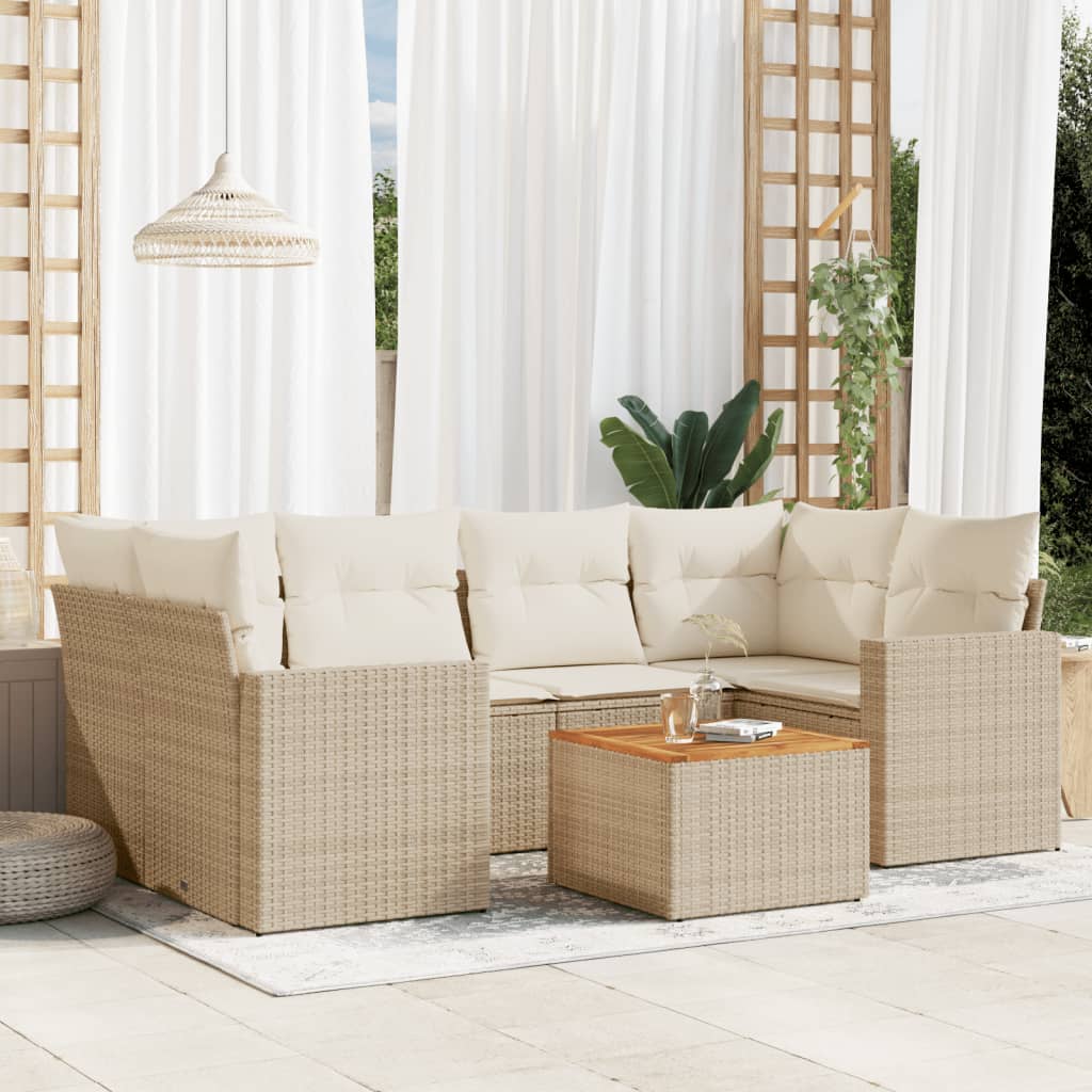 VidaXL 7-delige Loungeset met kussens poly rattan beige