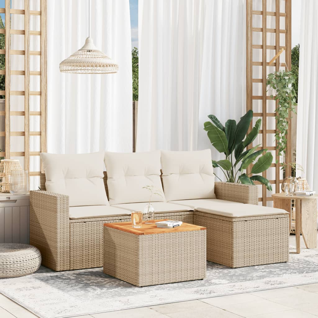 VidaXL 5-delige Loungeset met kussens poly rattan beige