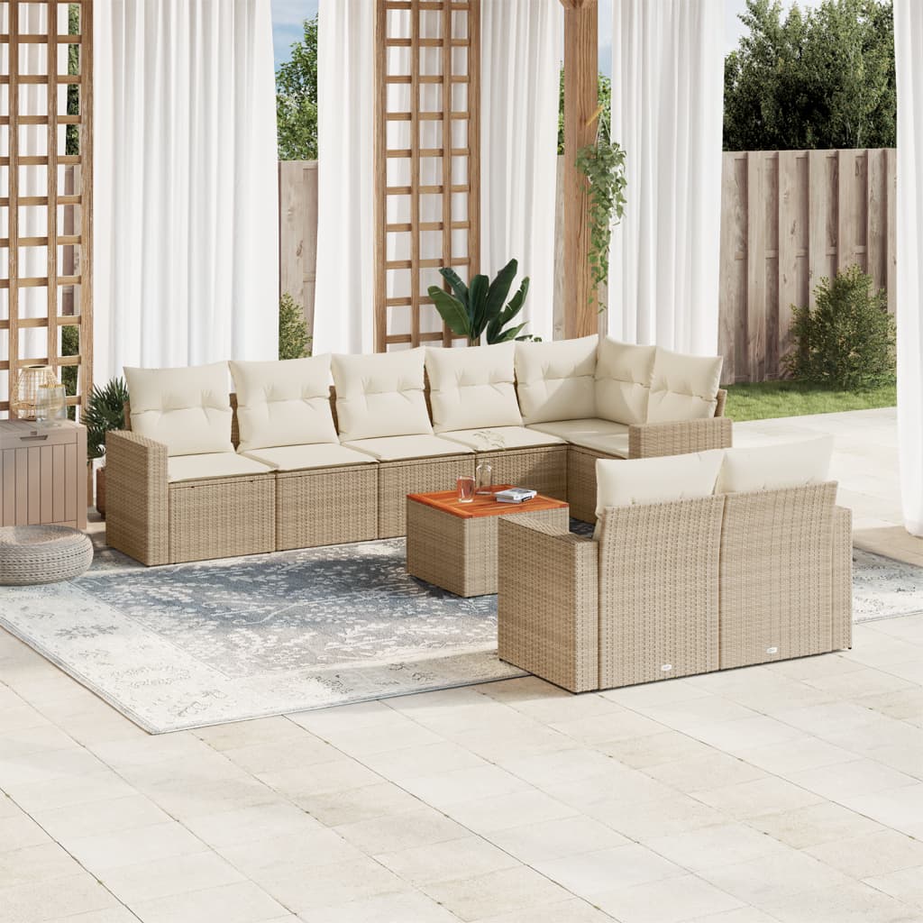 VidaXL 9-delige Loungeset met kussens poly rattan beige