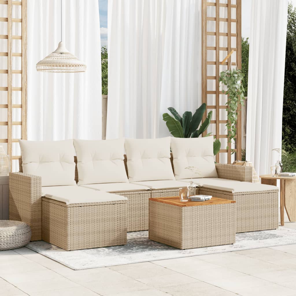 VidaXL 7-delige Loungeset met kussens poly rattan beige