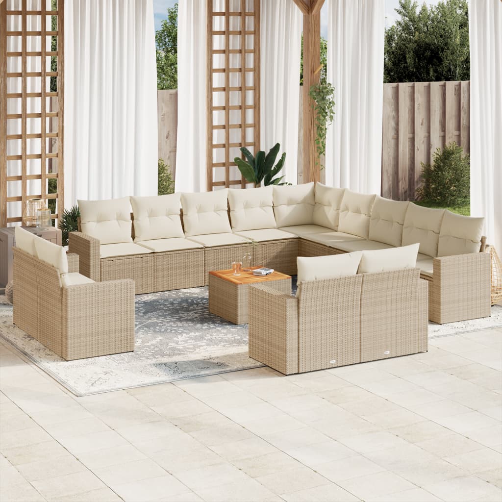 VidaXL 14-delige Loungeset met kussens poly rattan beige