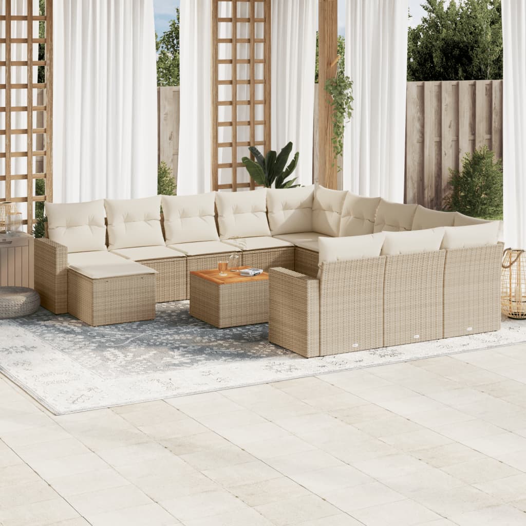 VidaXL 13-delige Loungeset met kussens poly rattan beige