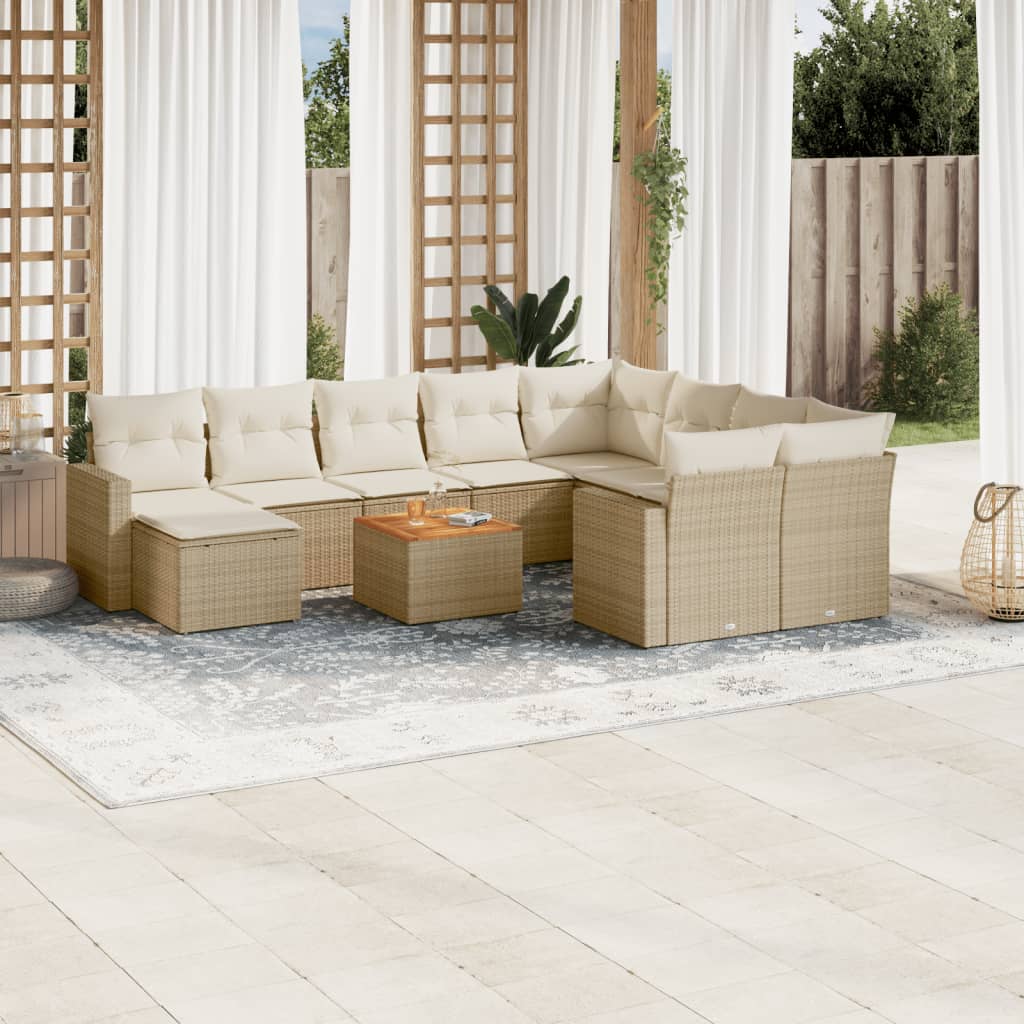 VidaXL 11-delige Tuinset met kussens poly rattan beige