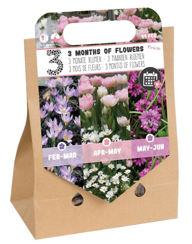 Florex Bloembollenpakket gemengd 3 mdn bloemen- Rozig - Bloembollen - Roze - 44 stuks