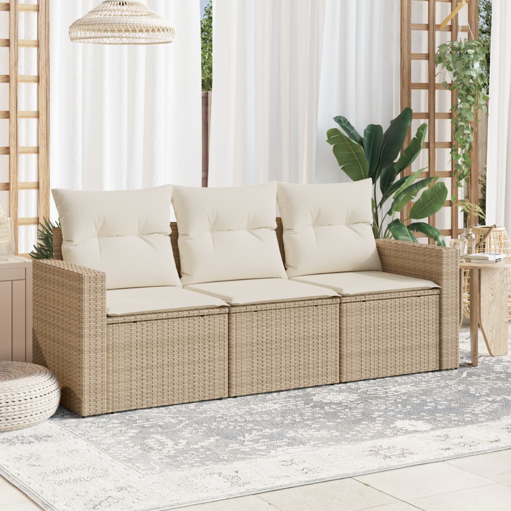 VidaXL 3-delige Loungeset met kussens poly rattan beige