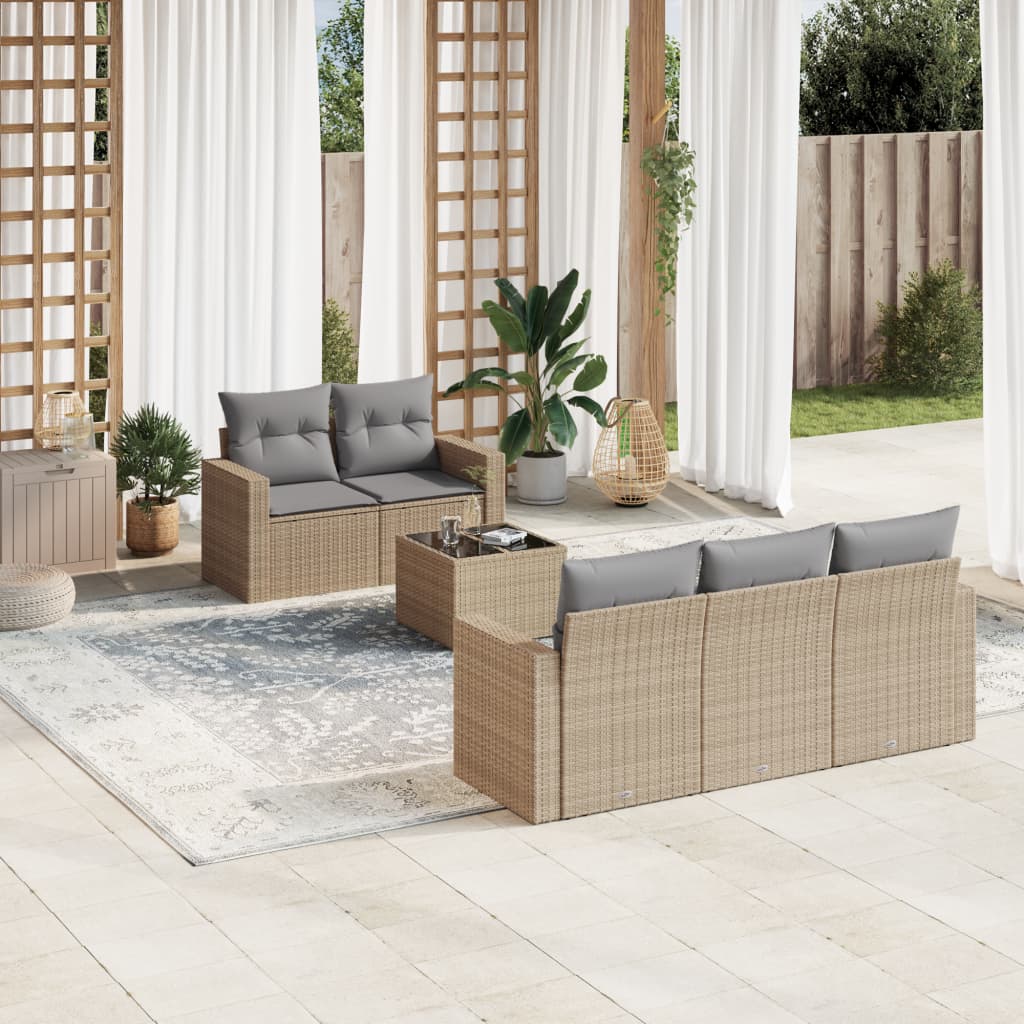 VidaXL 6-delige Loungeset met kussens poly rattan beige