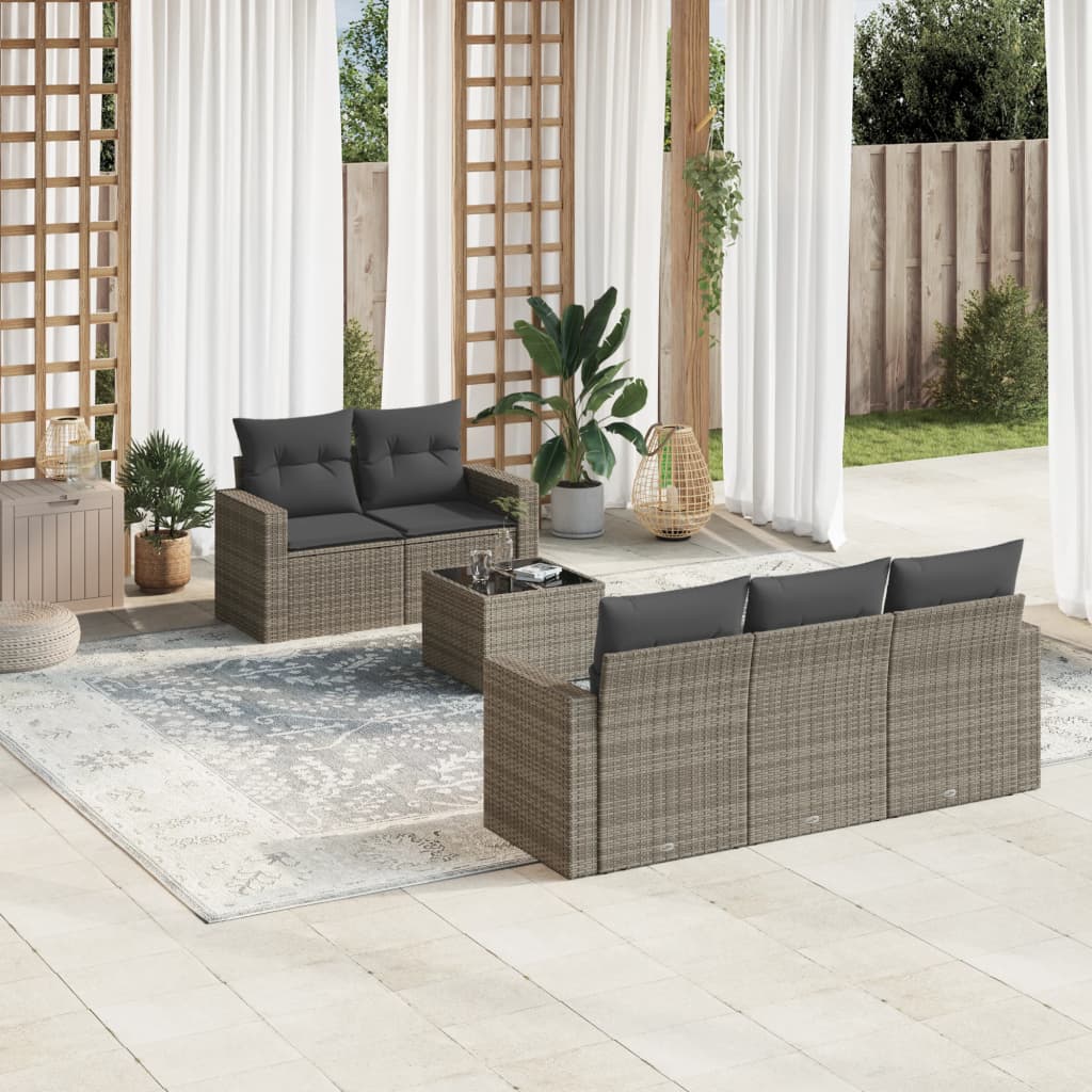 VidaXL 6-delige Loungeset met kussens poly rattan grijs