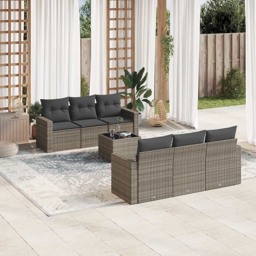 VidaXL 7-delige Loungeset met kussens poly rattan grijs