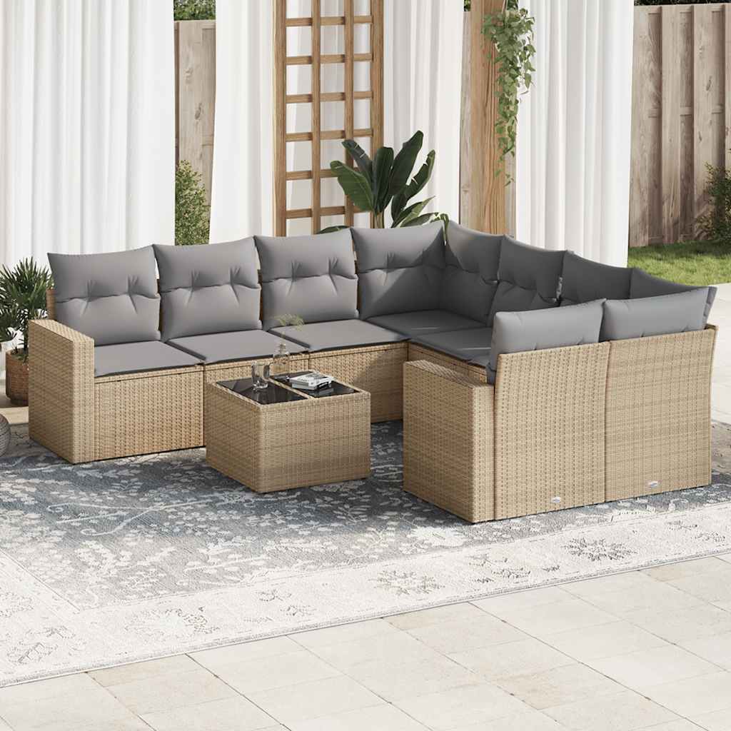 VidaXL 9-delige Loungeset met kussens poly rattan beige