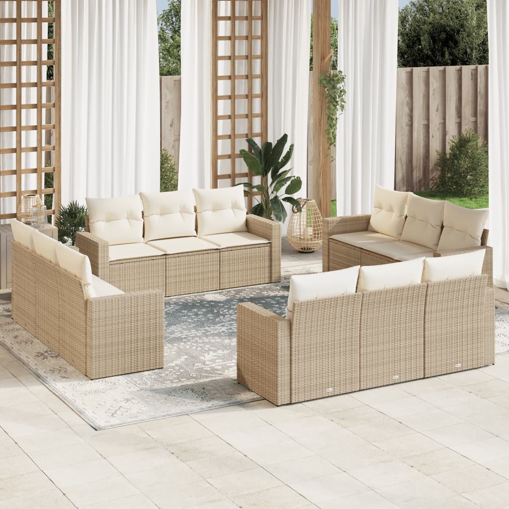 VidaXL 12-delige Loungeset met kussens poly rattan beige